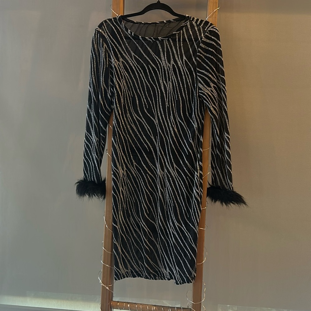 MESH ZEBRA PRINT SPARKLY PARTY DRESS